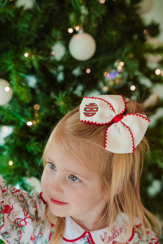 White & Red Holiday Hair Bow