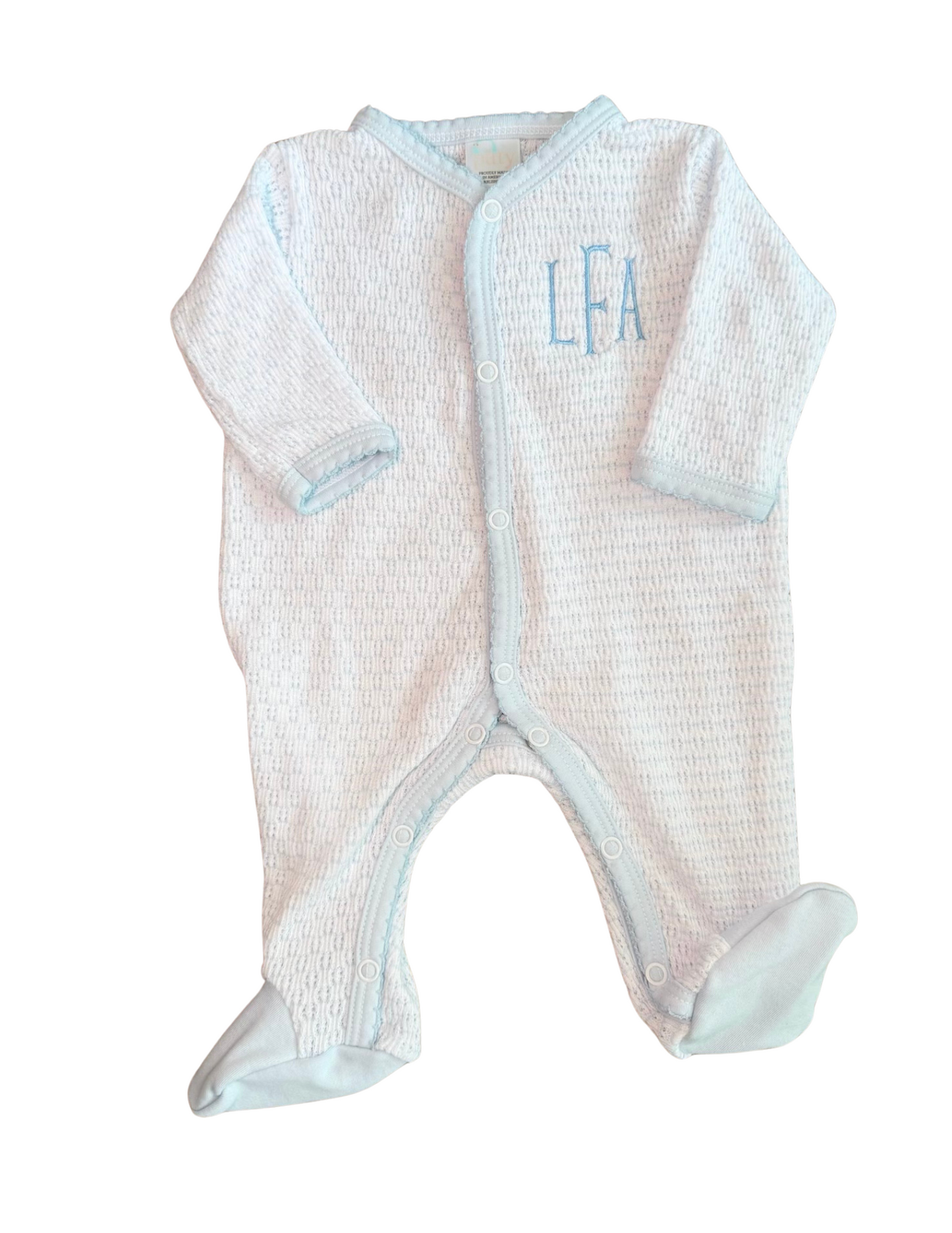 Paty Knit Footie with Blue Pima Trim