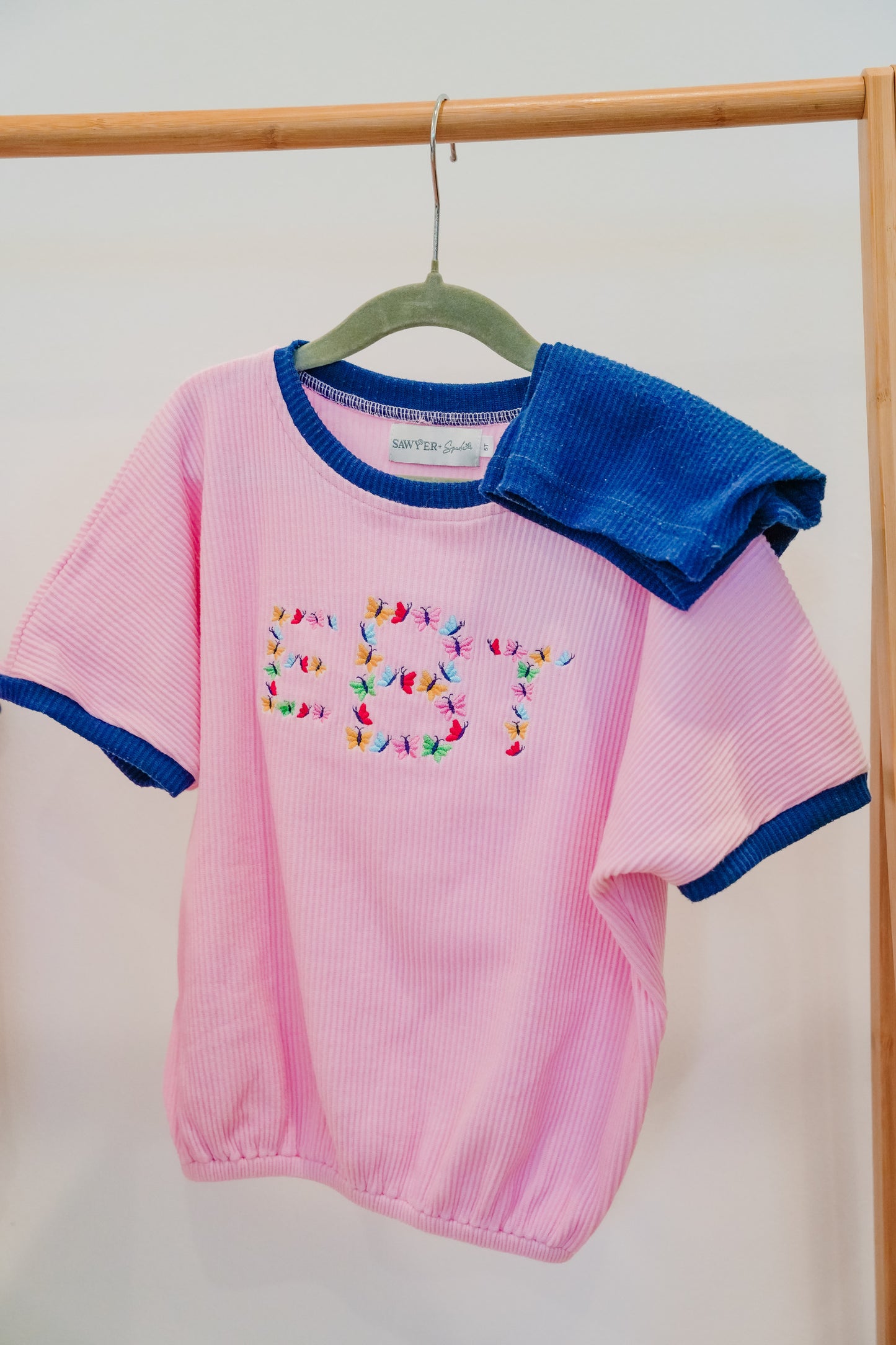 Navy & Pink Ribbed Short Set