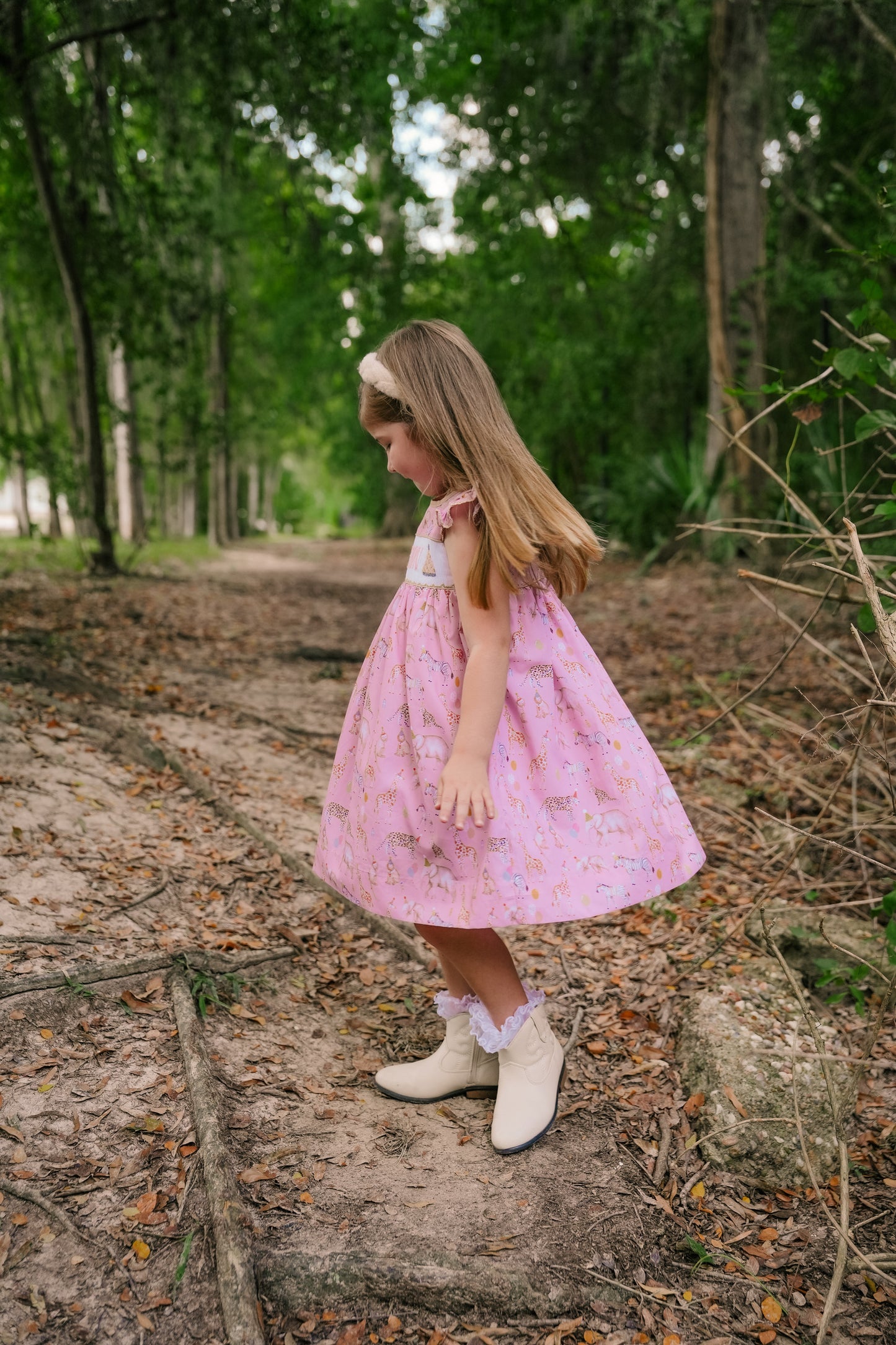 PREORDER - Hand Smocked Custom Name Party Animal Dress