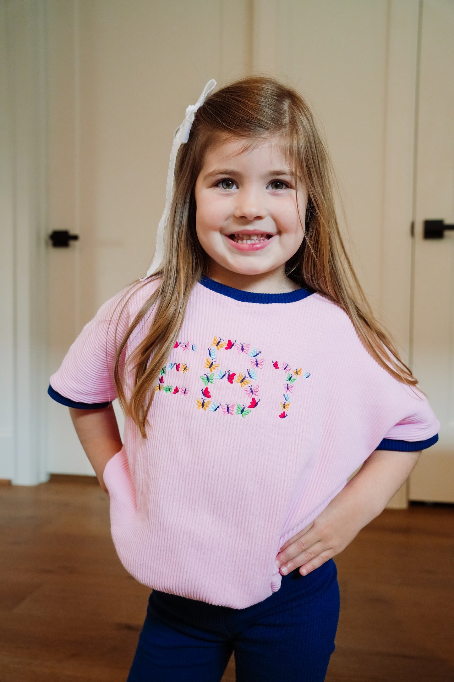 Navy & Pink Ribbed Short Set