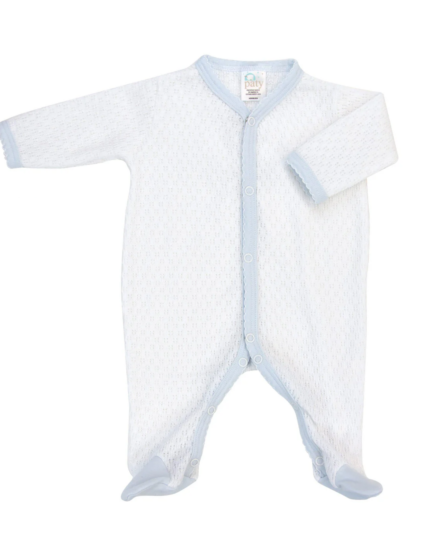 Paty Knit Footie with Blue Pima Trim
