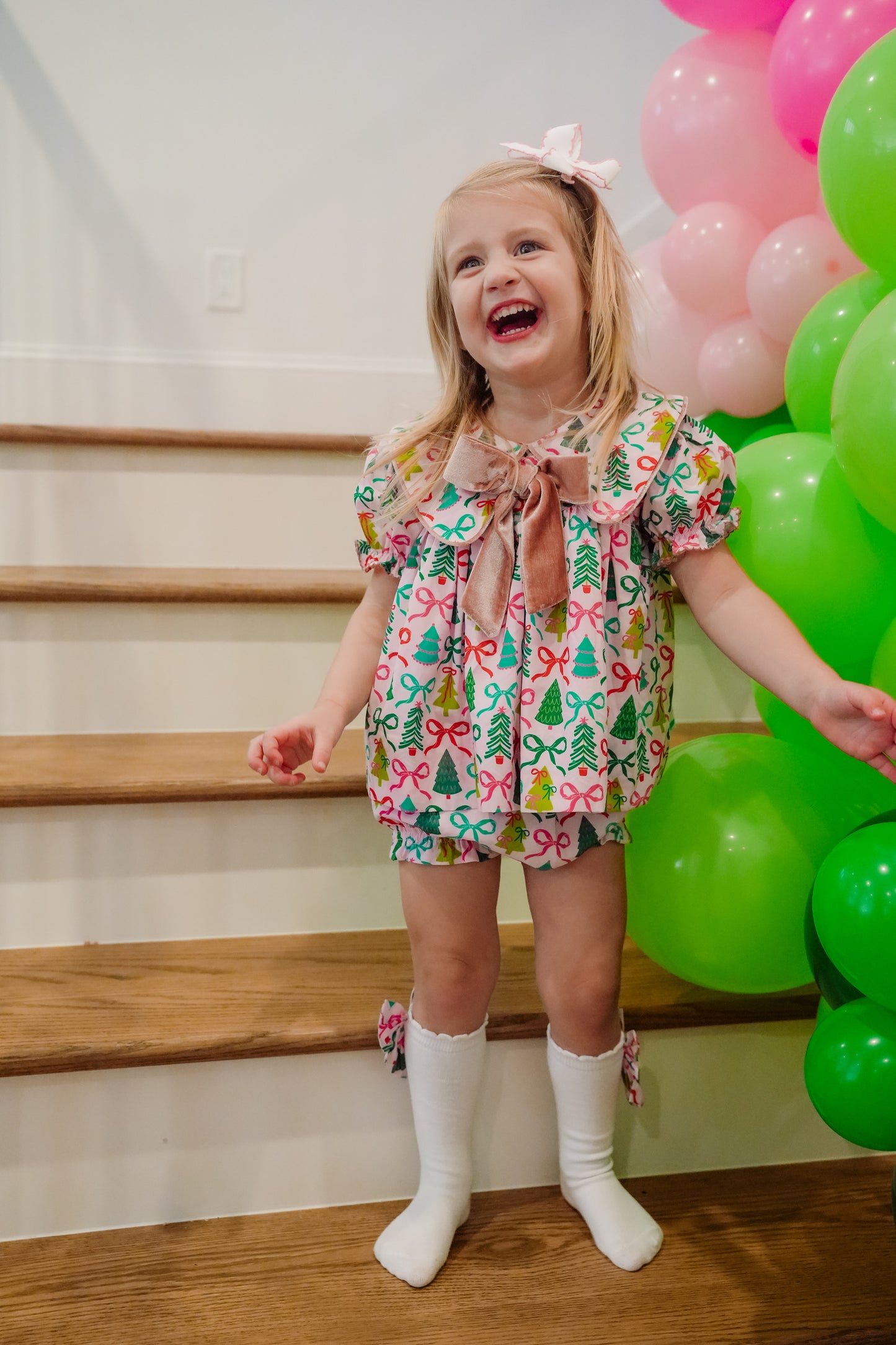 Pink Christmas Tree Diaper Set
