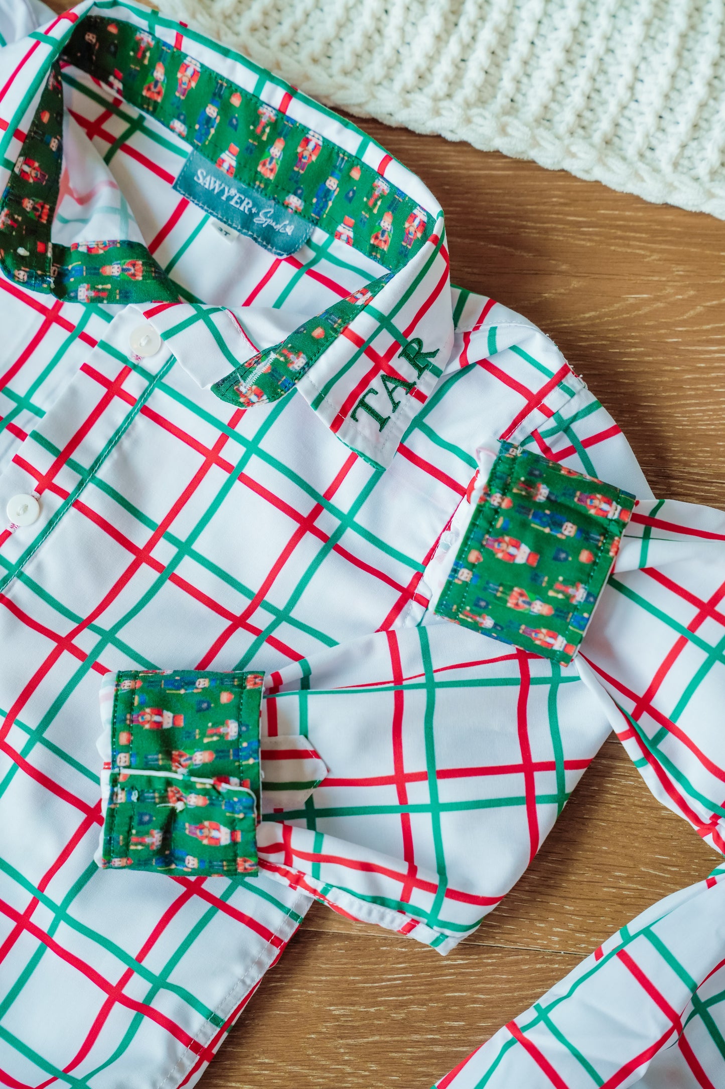 White Plaid Nutcracker Button-Down Bubble