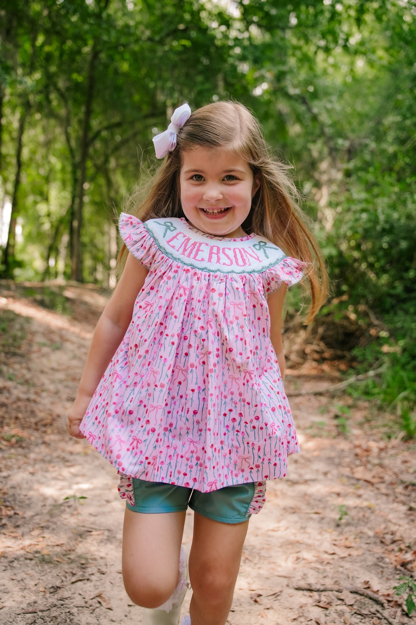 PREORDER - Hand Smocked Custom Name Floral Short Set