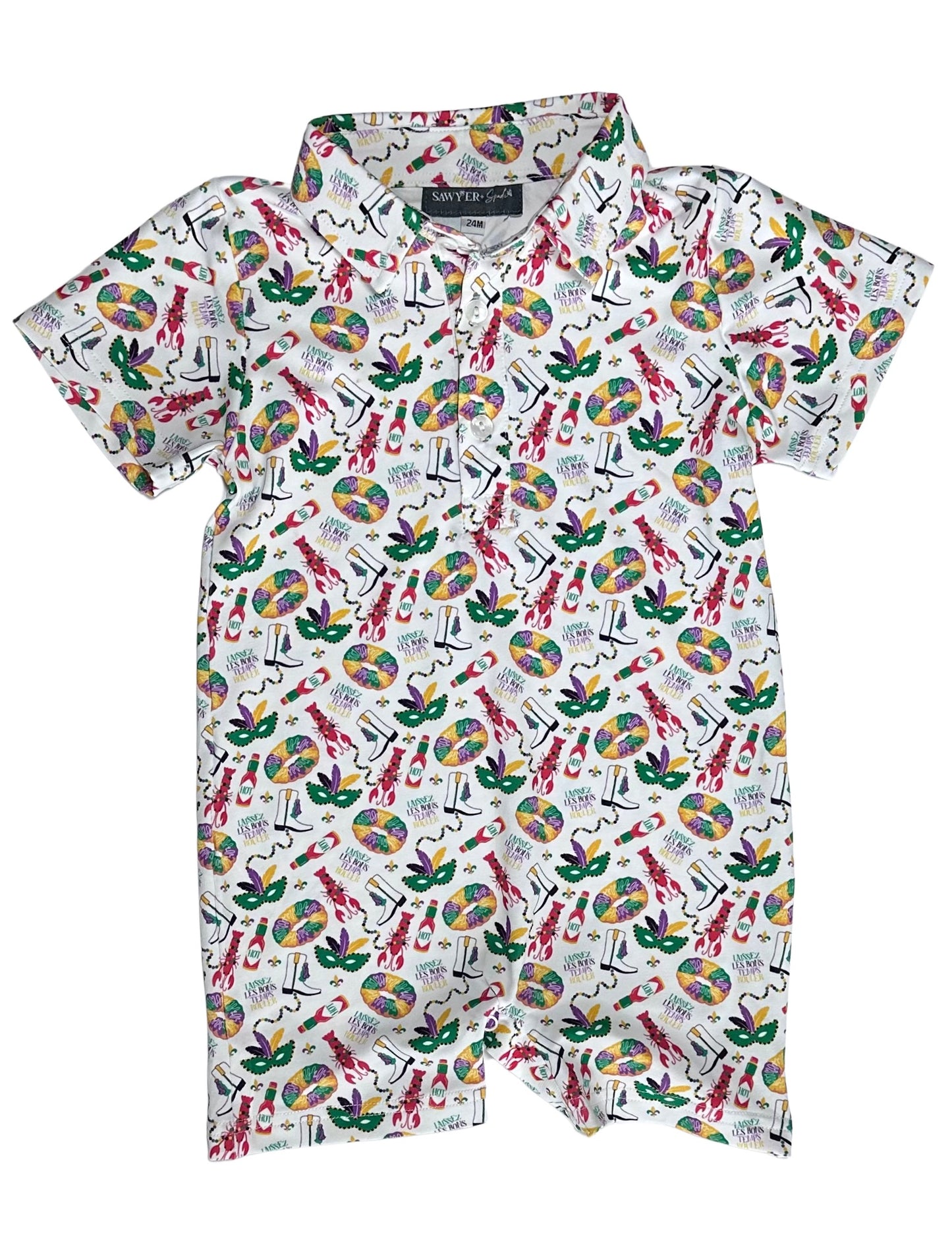 SS X Hemline Mardi Gras Polo Romper