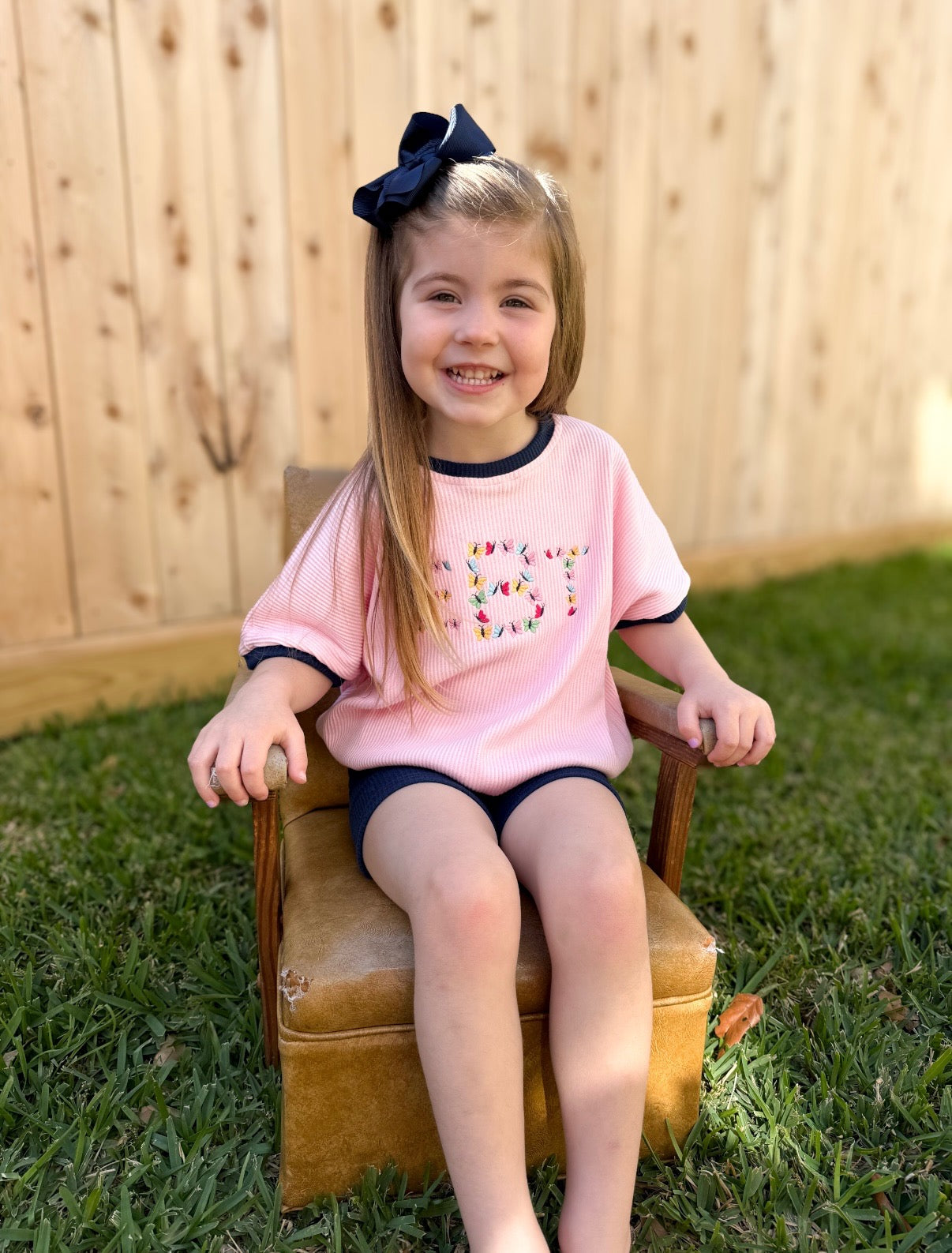 Navy & Pink Ribbed Short Set