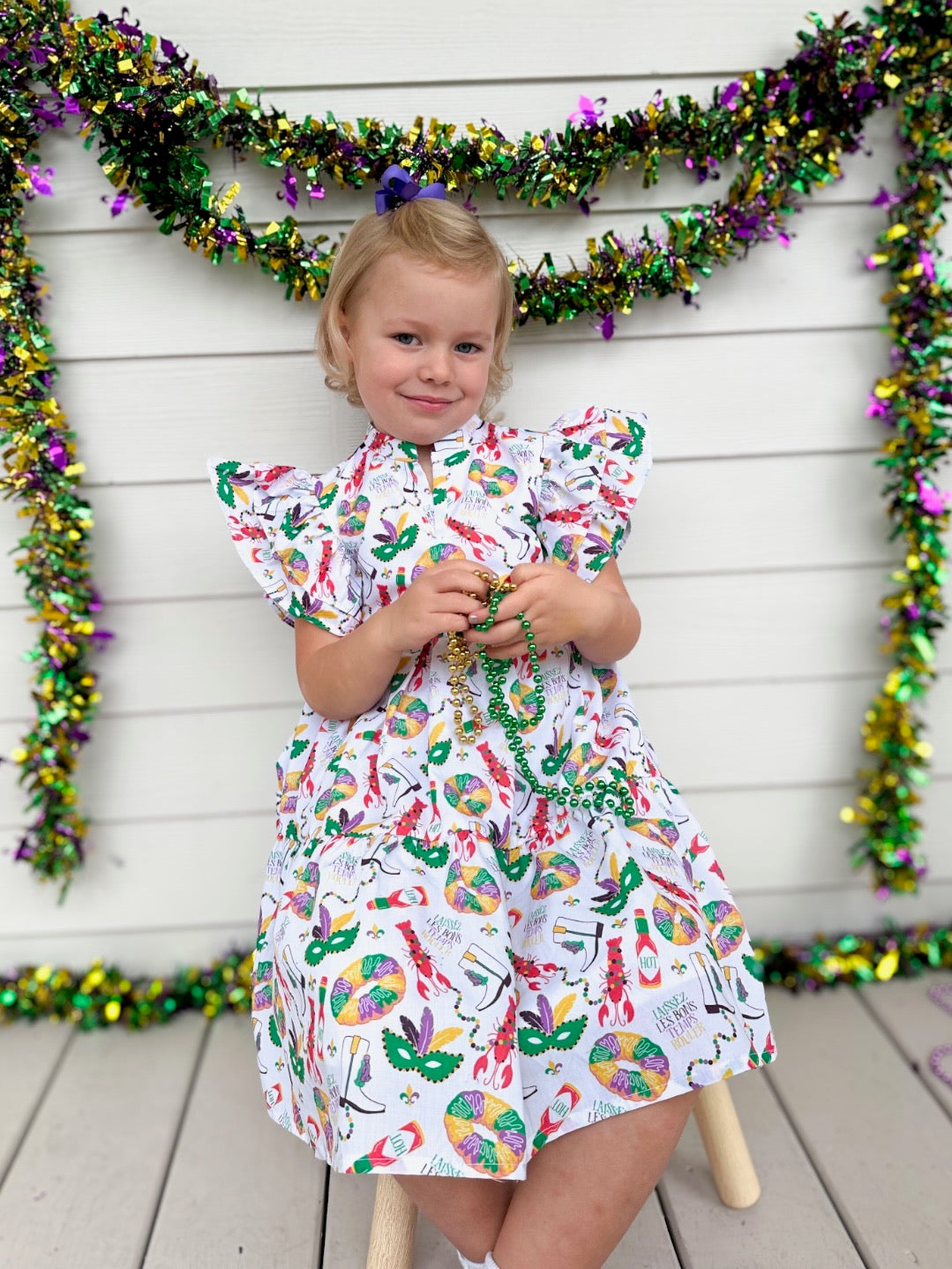 SS X Hemline Mardi Gras V-Neck Dress