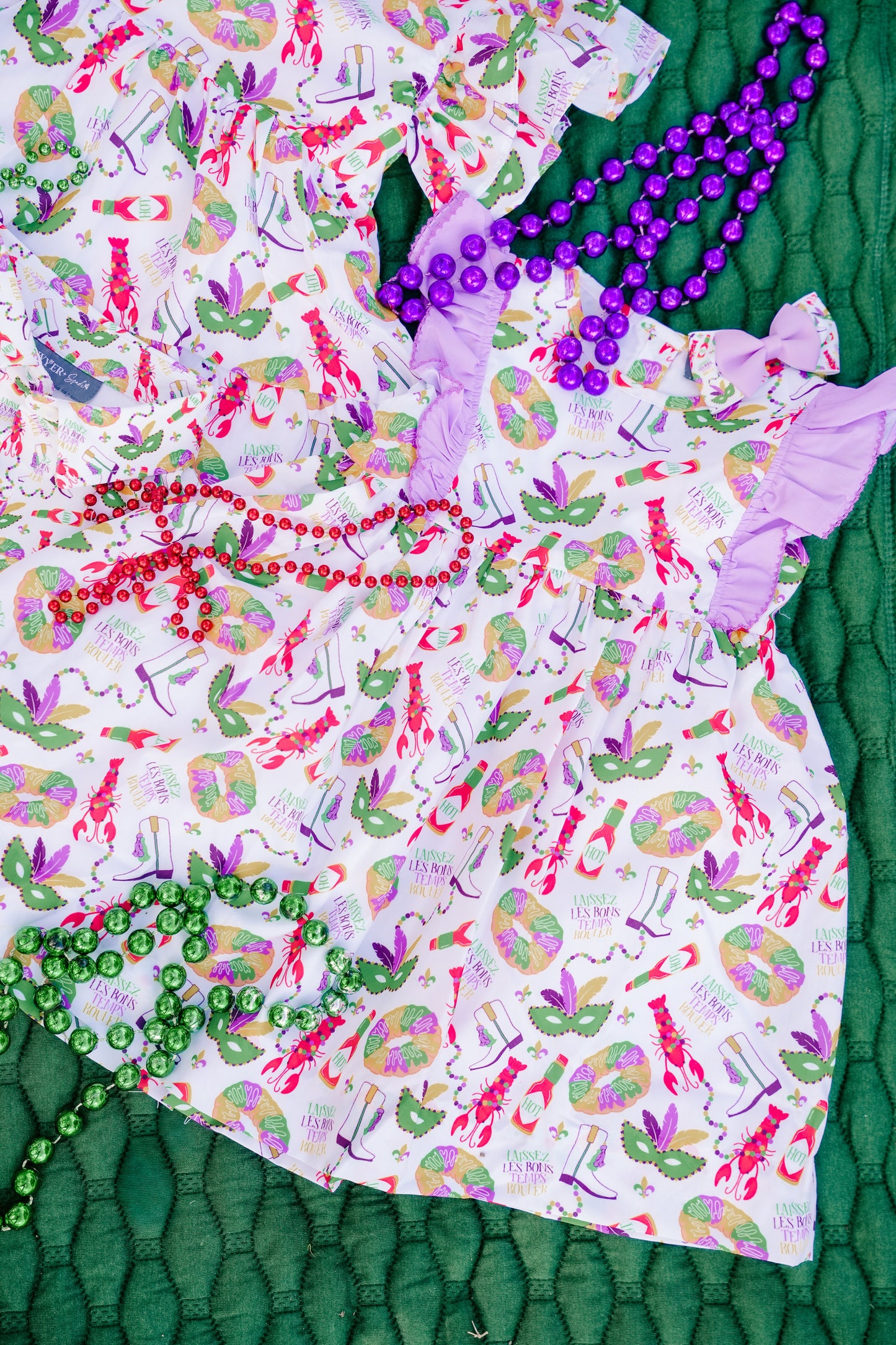 SS X Hemline Mardi Gras Ruffle Sleeve Dress