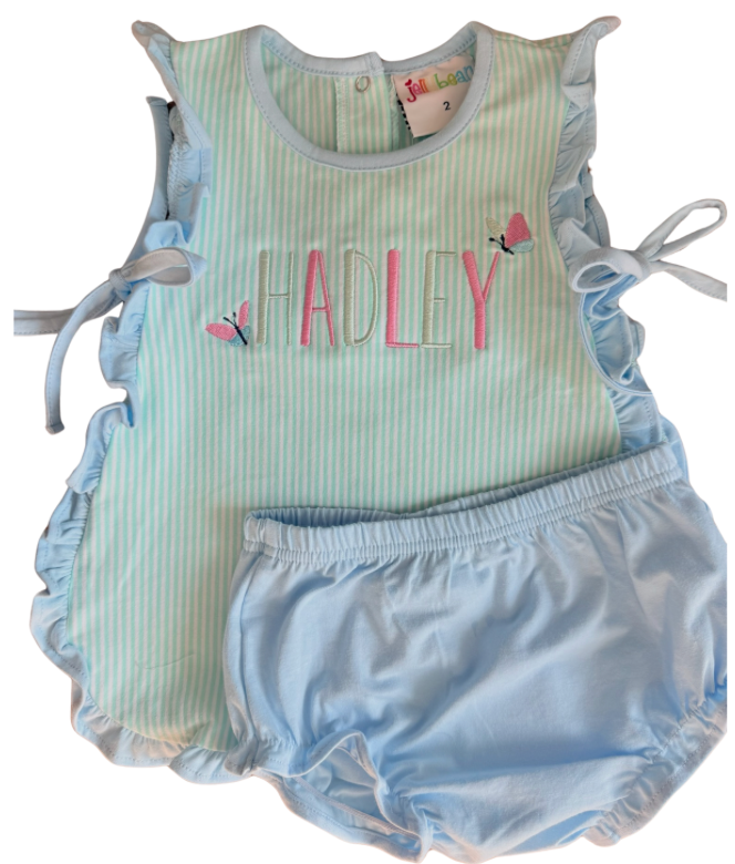 Mint Stripe & Blue Lou Lou Diaper Set