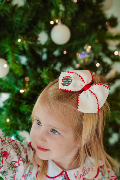 White & Red Holiday Hair Bow