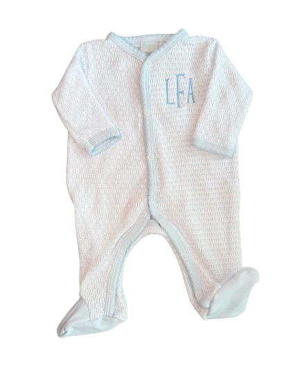 Paty Knit Footie with Blue Pima Trim