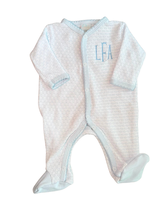 Paty Knit Footie with Blue Pima Trim