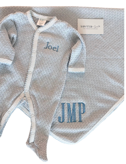 Paty Inc Gray Swaddle Blanket with Blue Trim