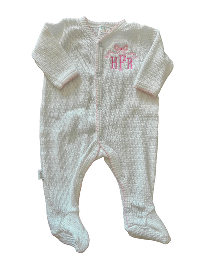 Paty Inc White Knit Footie with Pink Picot Trim