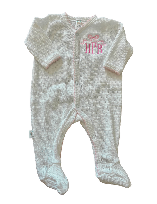 Paty Inc White Knit Footie with Pink Trim