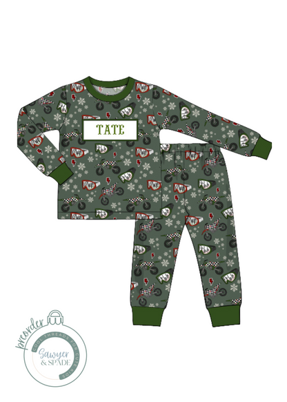 PREORDER Custom Smocked Holiday Dirt Bike Pant Set