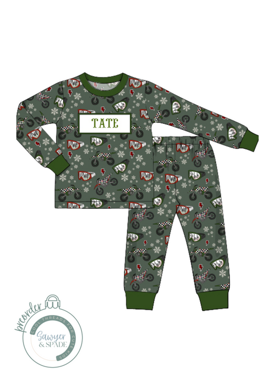 PREORDER Custom Smocked Holiday Dirt Bike Pant Set