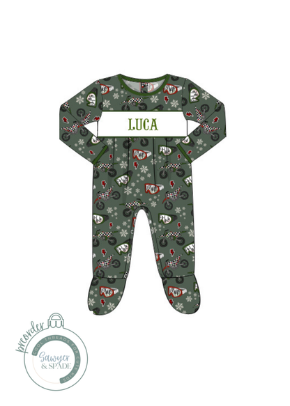 PREORDER Custom Smocked Holiday Dirt Bike Footie