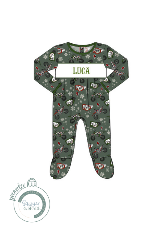 PREORDER Custom Smocked Holiday Dirt Bike Footie