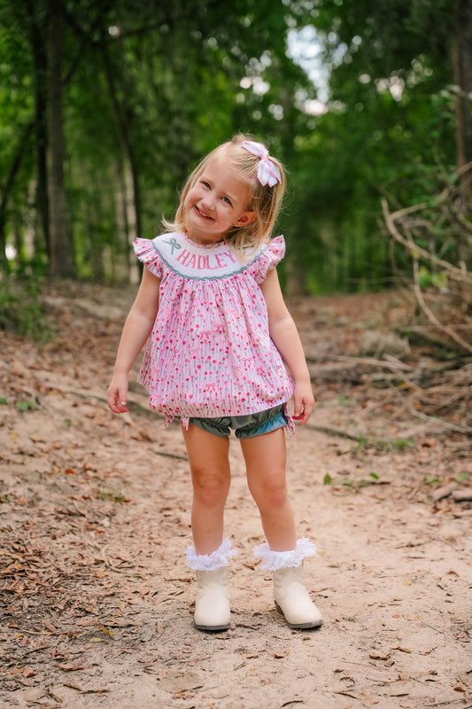 PREORDER - Hand Smocked Custom Name Floral Diaper Set