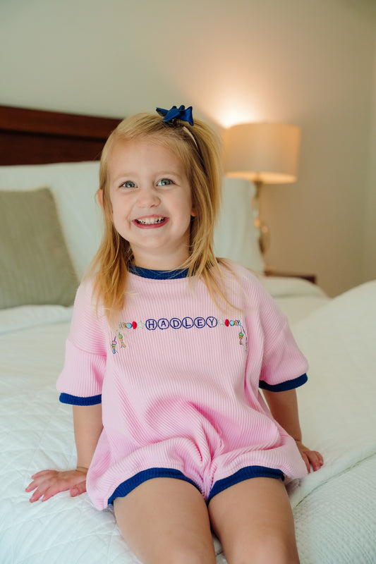 Navy & Pink Ribbed Bubble