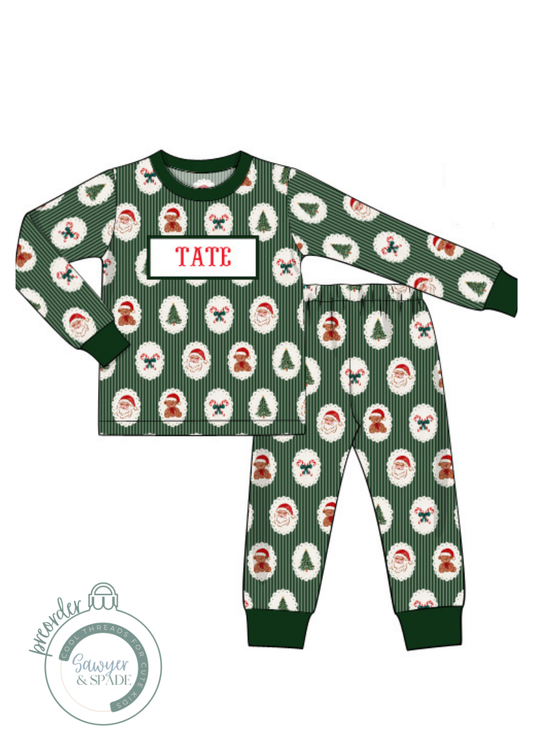 PREORDER Custom Smocked Green Christmas Pant Set