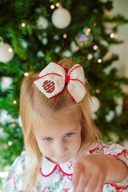 White & Red Holiday Hair Bow