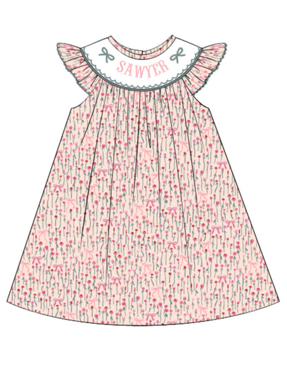 PREORDER - Hand Smocked Custom Name Floral Dress