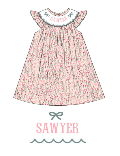 PREORDER - Hand Smocked Custom Name Floral Dress