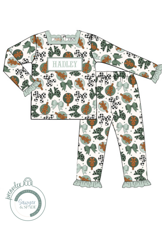 PREORDER Custom Smocked Gingerbread & Bows Pant Set