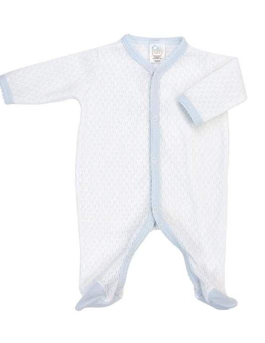 Paty Knit Footie with Blue Pima Trim