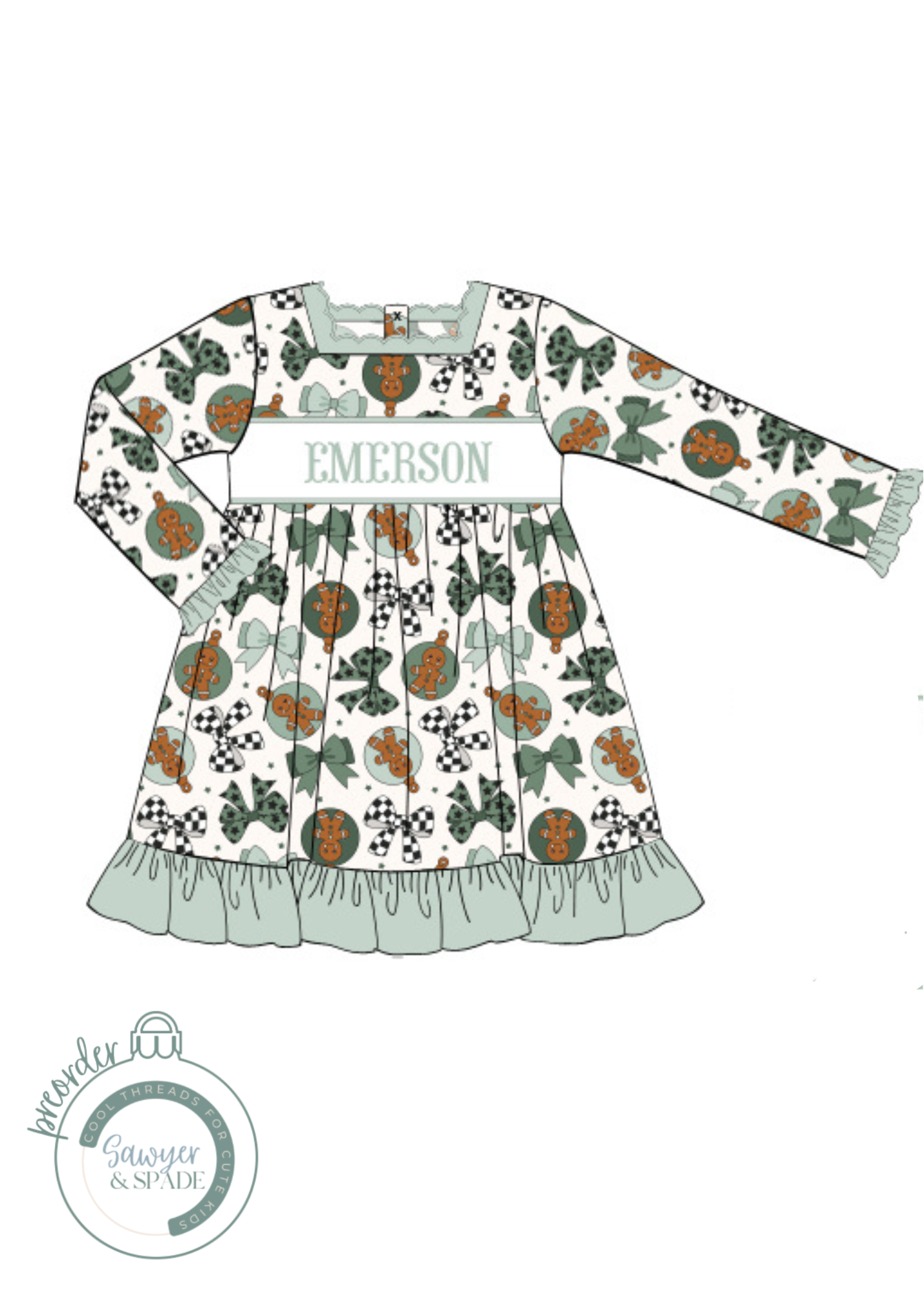 PREORDER Custom Smocked Gingerbread & Bows Nightgown