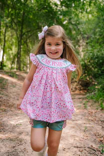 PREORDER - Hand Smocked Custom Name Floral Short Set