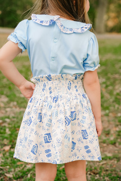 Blue Boots Rodeo Shirt & Skirt Set