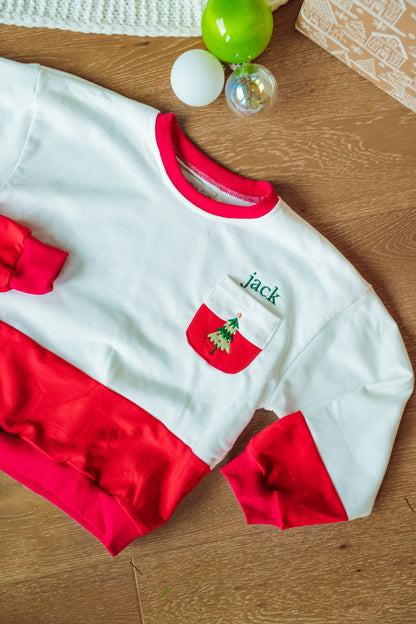 Red Colorblock Oversized  Sweatshirt