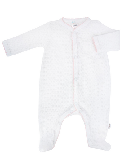 Paty Inc White Knit Footie with Pink Picot Trim