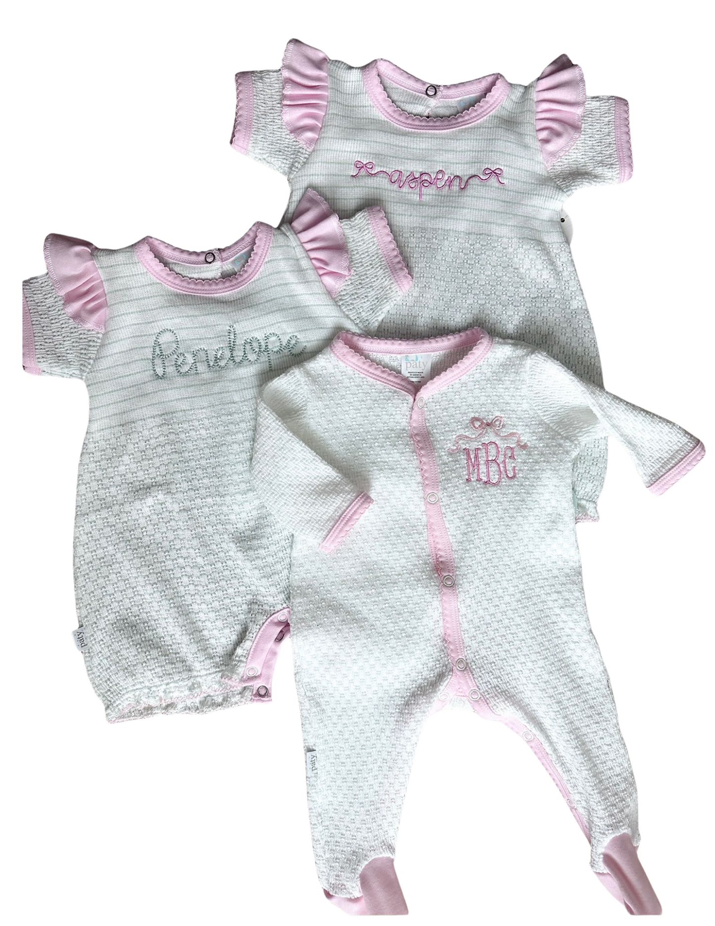 Paty Inc Mint & Pink Ruffle Pinstripe Bubble