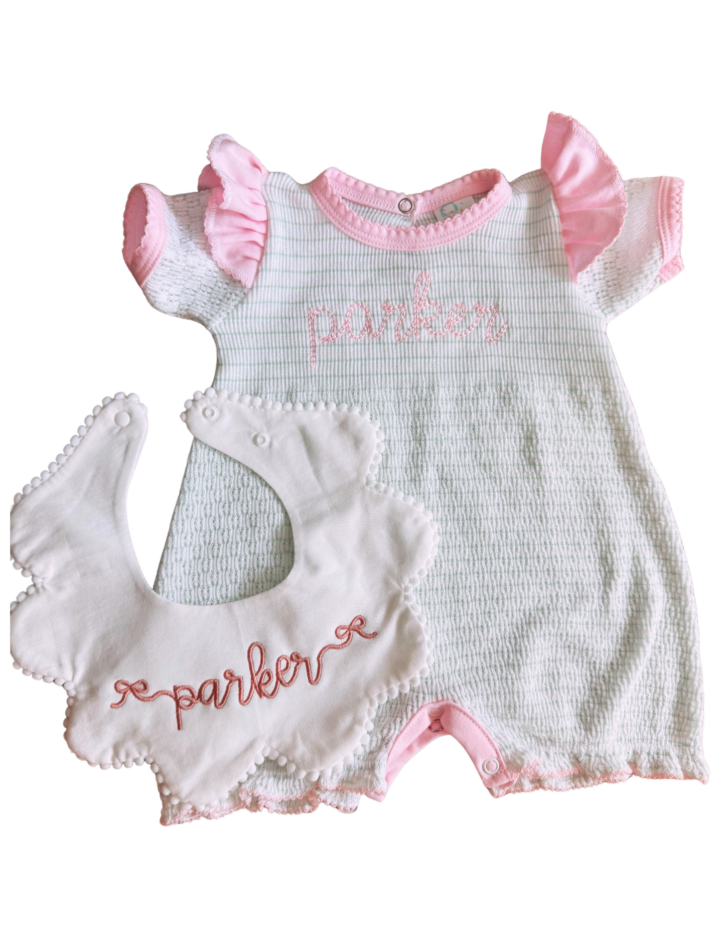 Paty Inc Mint & Pink Ruffle Pinstripe Bubble