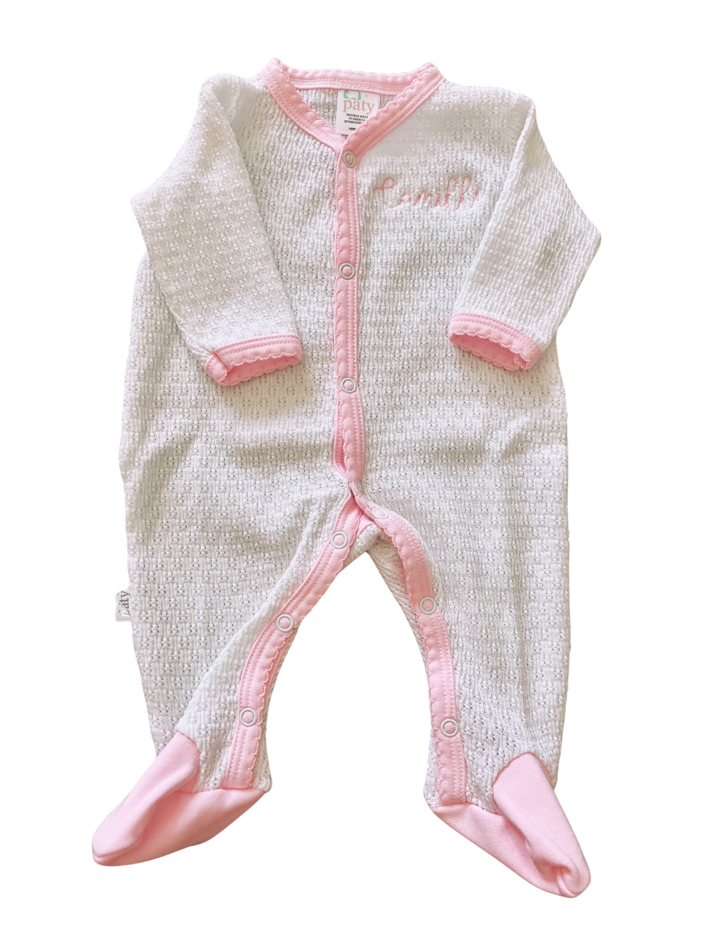 Paty Knit Footie with Pink Pima Trim