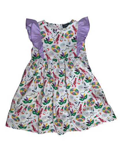 SS X Hemline Mardi Gras Ruffle Sleeve Dress