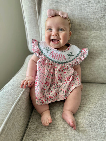 PREORDER - Hand Smocked Custom Name Floral Diaper Set