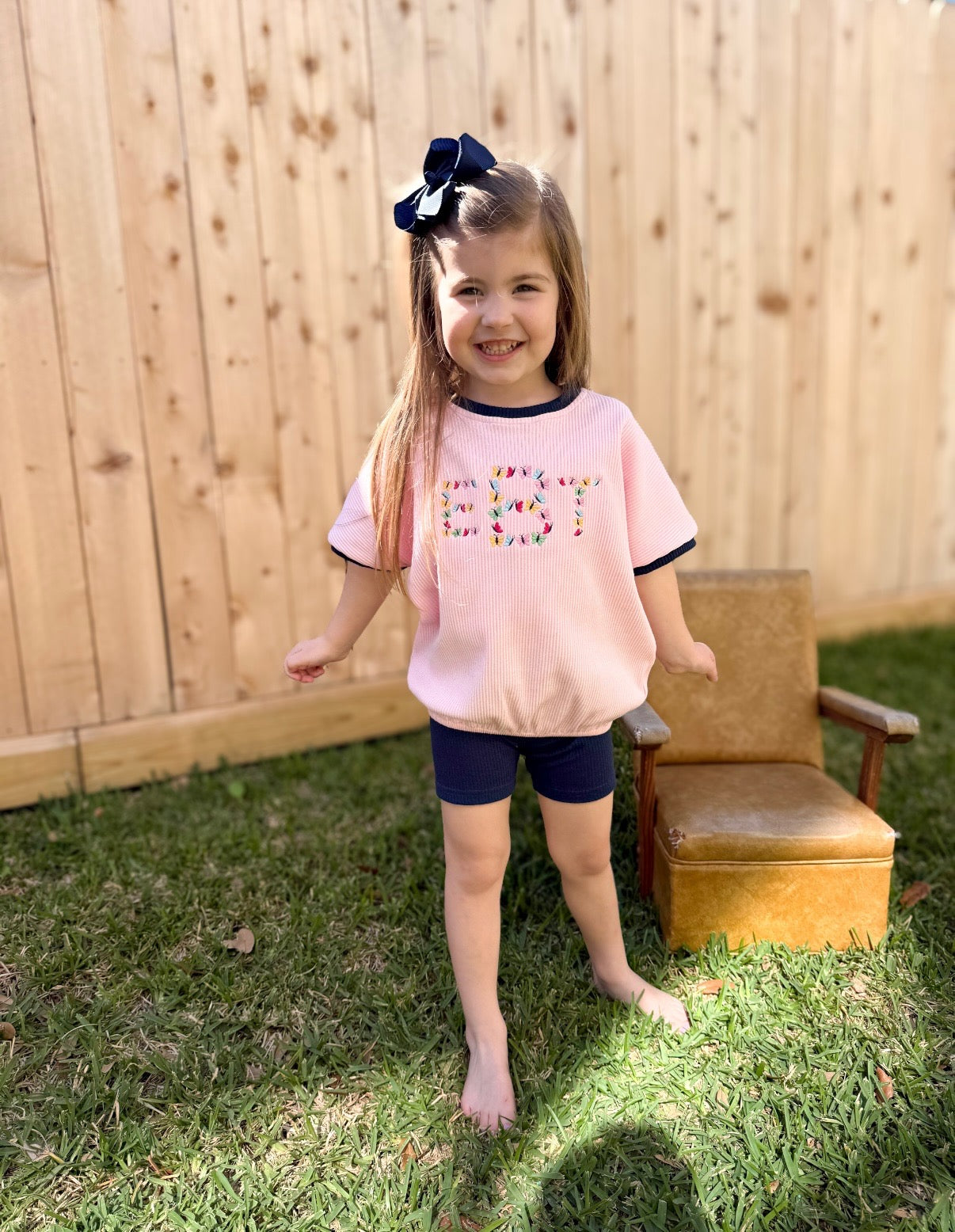 Navy & Pink Ribbed Short Set