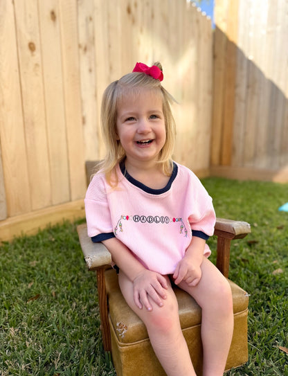 Navy & Pink Ribbed Bubble