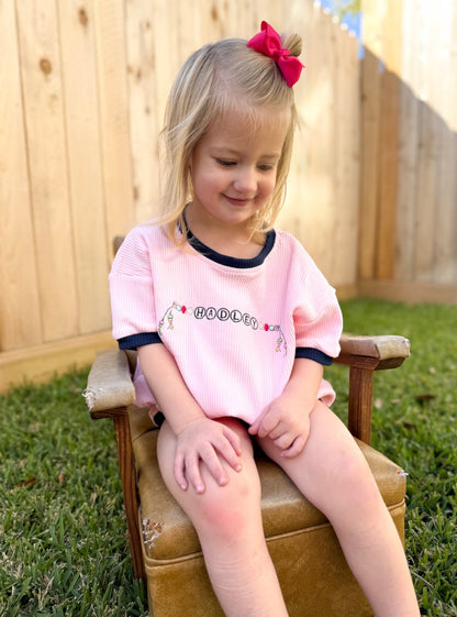 Navy & Pink Ribbed Bubble