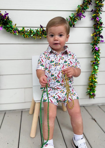 SS X Hemline Mardi Gras Polo Romper