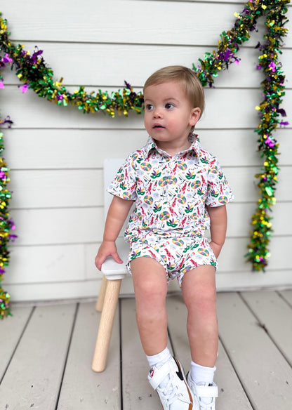 SS X Hemline Mardi Gras Polo Romper