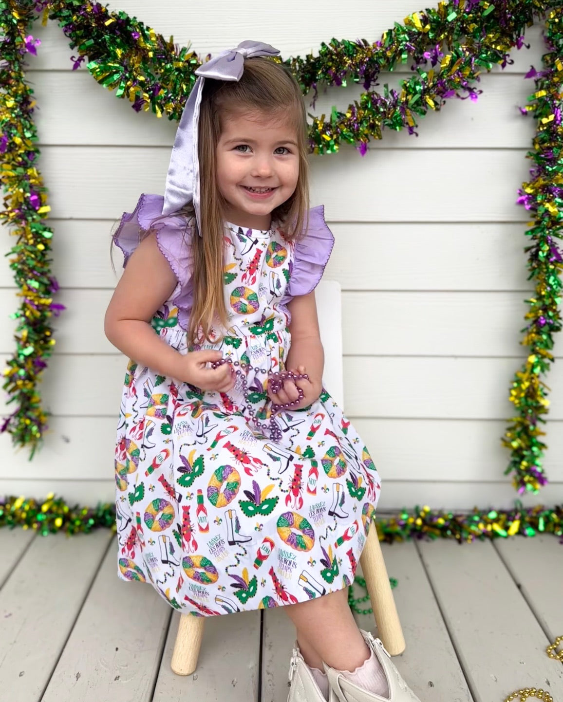 SS X Hemline Mardi Gras Ruffle Sleeve Dress