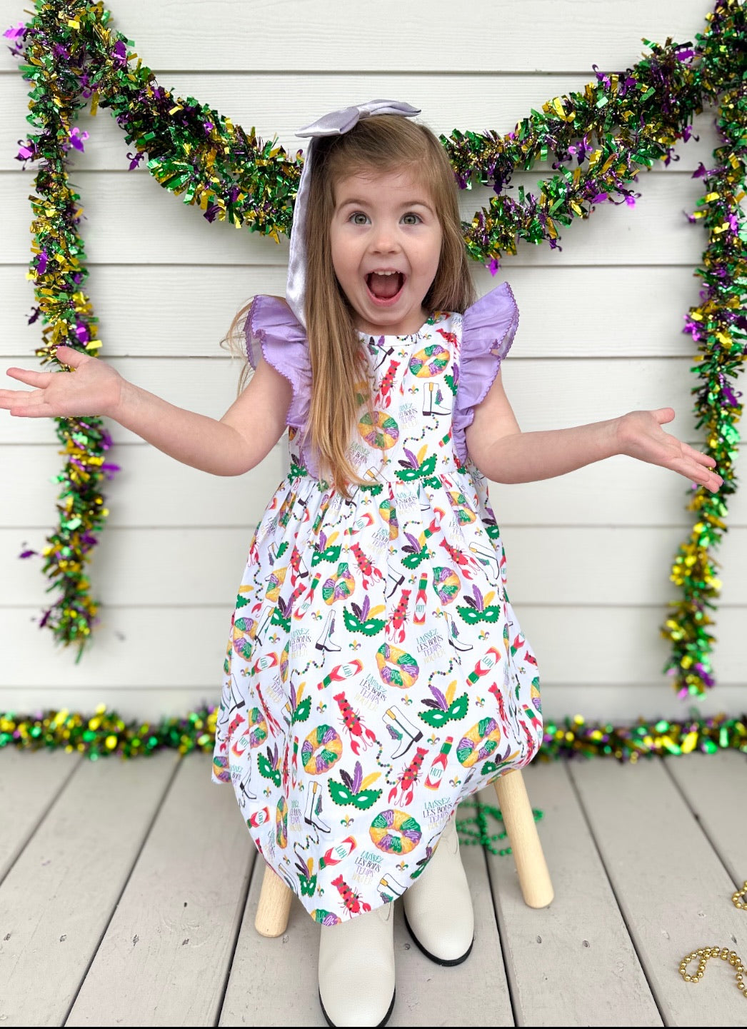 SS X Hemline Mardi Gras Ruffle Sleeve Dress