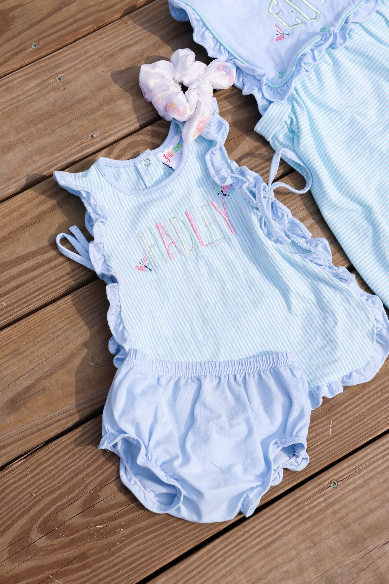 Mint Stripe & Blue Lou Lou Diaper Set